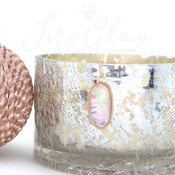 Gold Tone Framed Iridescent Lavender Opal Earrings - Picture 8 of 8